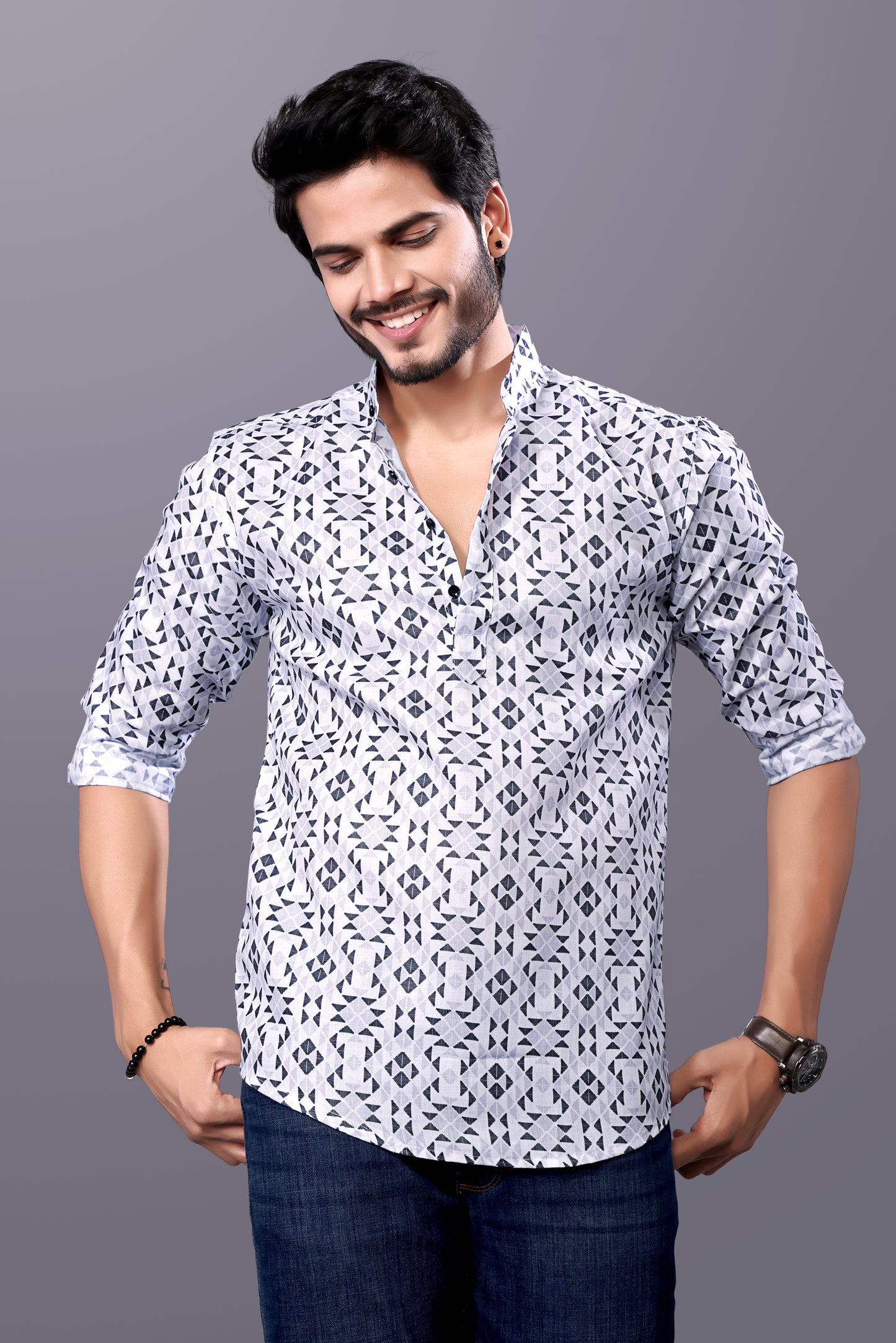 GraphiCotton – Premium Full Sleeve Casual Kurta Shirt with Abstract Detailing