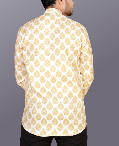 Golden Reign – Full Sleeve Heritage Print Kurta Shirt in Premium Cotton